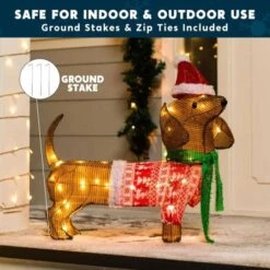 Syncfun 2.5 Ft. Long Multicolored Tinsel Wiener Dog Warm White LED Lights, Indoor Outdoor Christmas Decoration -Christmas Decor Shop syncfun christmas yard decorations 30680 44 1000