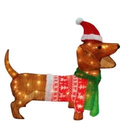 Syncfun 2.5 Ft. Long Multicolored Tinsel Wiener Dog Warm White LED Lights, Indoor Outdoor Christmas Decoration