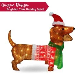 Syncfun 2.5 Ft. Long Multicolored Tinsel Wiener Dog Warm White LED Lights, Indoor Outdoor Christmas Decoration -Christmas Decor Shop syncfun christmas yard decorations 30680 fa 1000