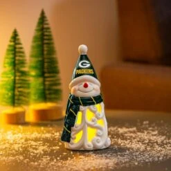 Green Bay Packers Snowman LED Christmas Garden Statuary, 8 In. -Christmas Decor Shop team sports america christmas yard decorations 2la3811sns c3 1000