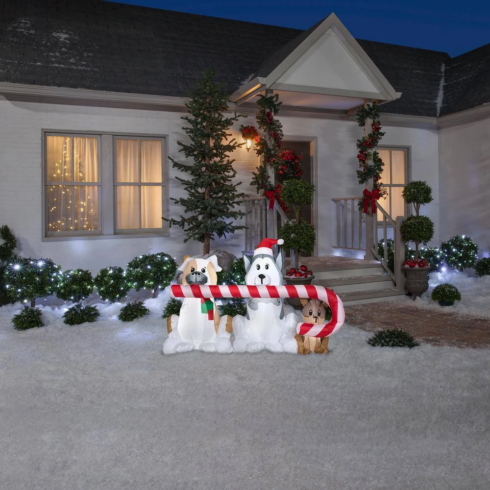 3.6 Ft. Tall X 2.95 Ft. W Christmas Inflatable Airblown-Puppies Sharing A Big Candy Cane Scene 5 3.6 Ft. Tall X 2.95 Ft. W Christmas Inflatable Airblown-Puppies Sharing A Big Candy Cane Scene - Image 3