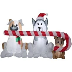 3.6 Ft. Tall X 2.95 Ft. W Christmas Inflatable Airblown-Puppies Sharing A Big Candy Cane Scene