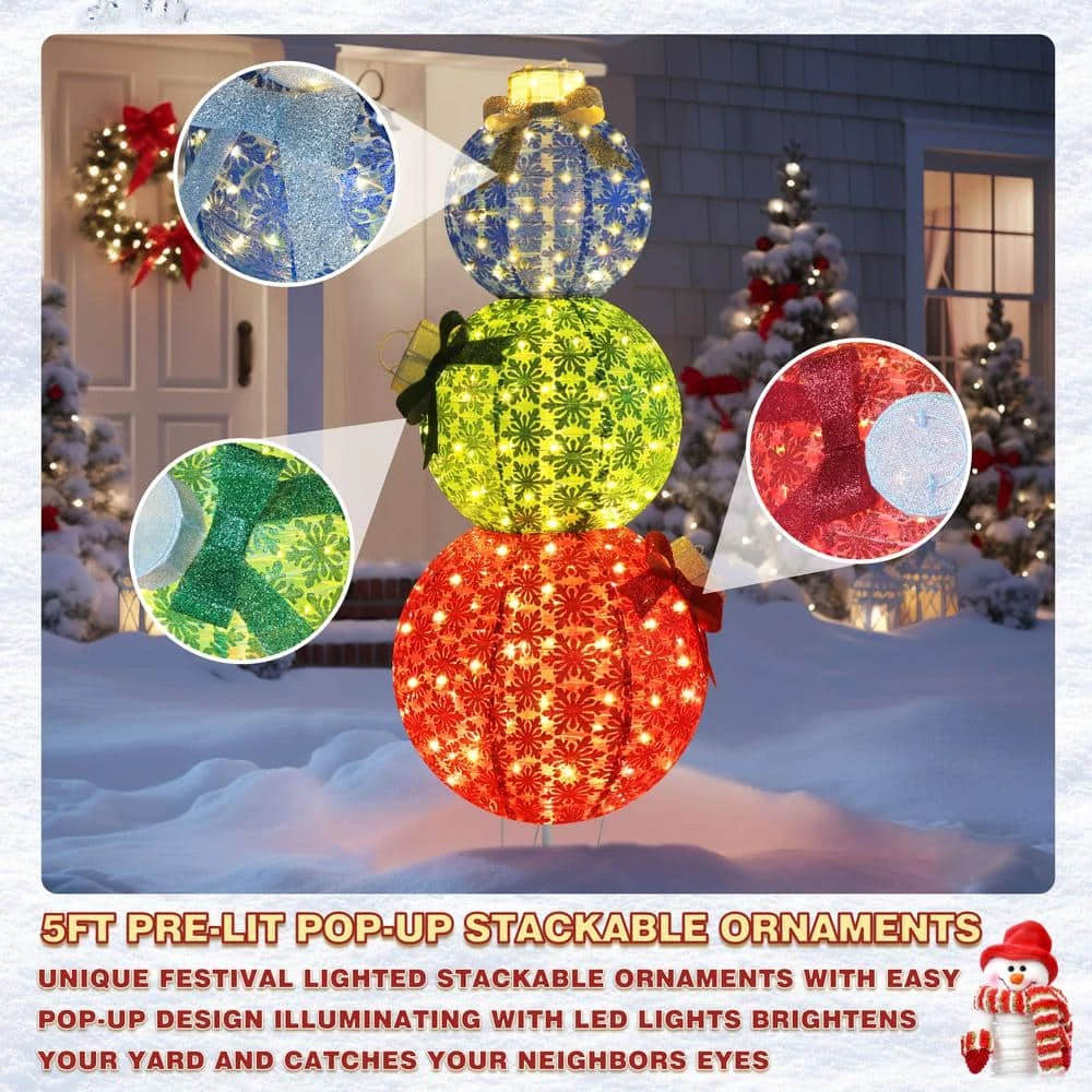 5 Ft. Pop-Up Ornament Stack Outdoor Christmas Holiday Yard Decoration Warm White LED 13 5 Ft. Pop-Up Ornament Stack Outdoor Christmas Holiday Yard Decoration Warm White LED - Image 11