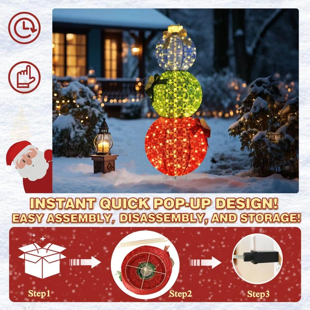 5 Ft. Pop-Up Ornament Stack Outdoor Christmas Holiday Yard Decoration Warm White LED 7 5 Ft. Pop-Up Ornament Stack Outdoor Christmas Holiday Yard Decoration Warm White LED - Image 5