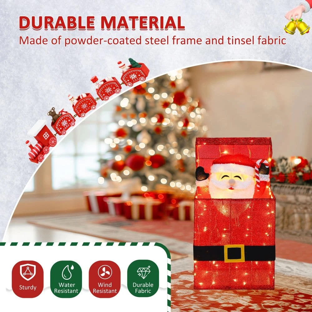 27 In. 3D Animated Santa Claus In Gift Box Outdoor Christmas Yard Decoration Warm White LED Lights 6 27 In. 3D Animated Santa Claus In Gift Box Outdoor Christmas Yard Decoration Warm White LED Lights - Image 4