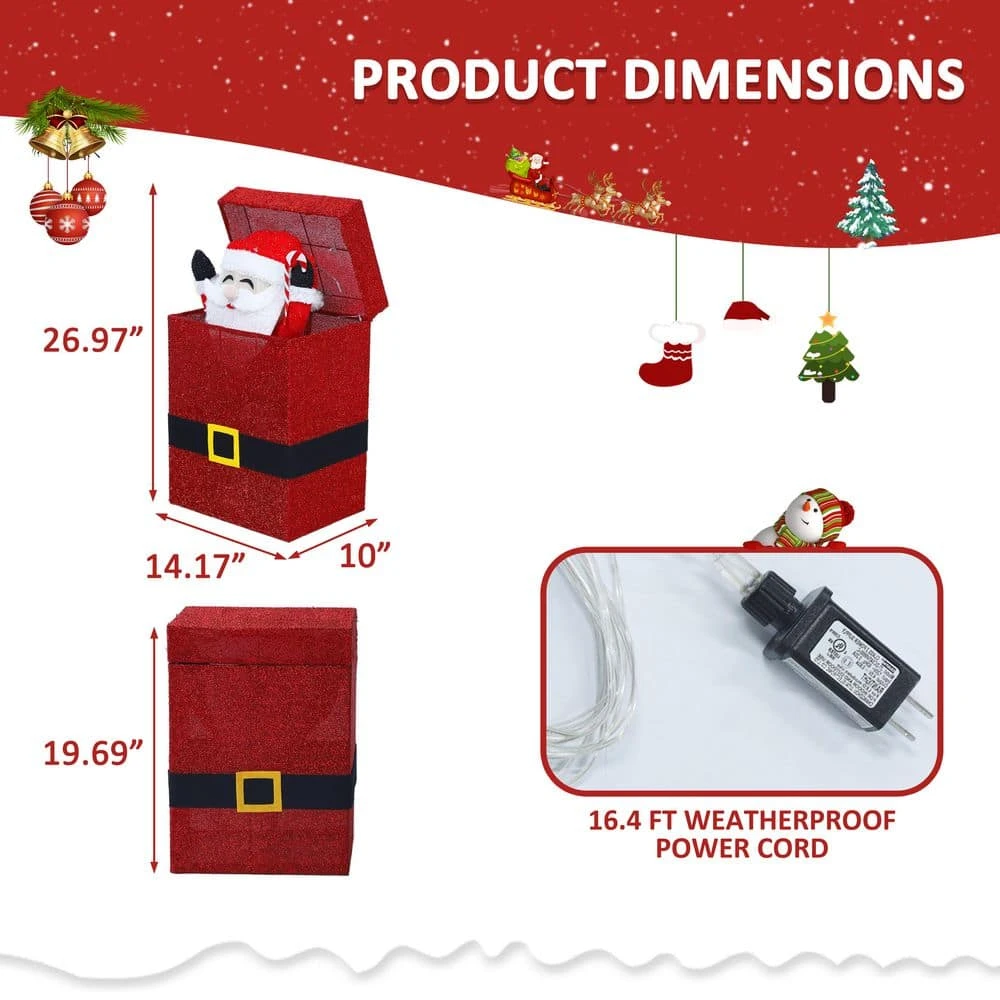 27 In. 3D Animated Santa Claus In Gift Box Outdoor Christmas Yard Decoration Warm White LED Lights 9 27 In. 3D Animated Santa Claus In Gift Box Outdoor Christmas Yard Decoration Warm White LED Lights - Image 7