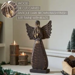 17 In. Dark Wooden Christmas Angel 9 17 In. Dark Wooden Christmas Angel -Christmas Decor Shop vhc brands christmas figurines 89958 1f 1000