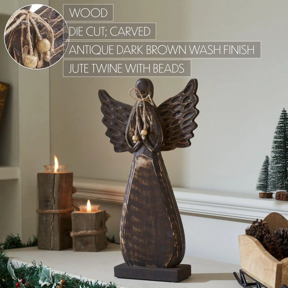 17 In. Dark Wooden Christmas Angel 6 17 In. Dark Wooden Christmas Angel - Image 4