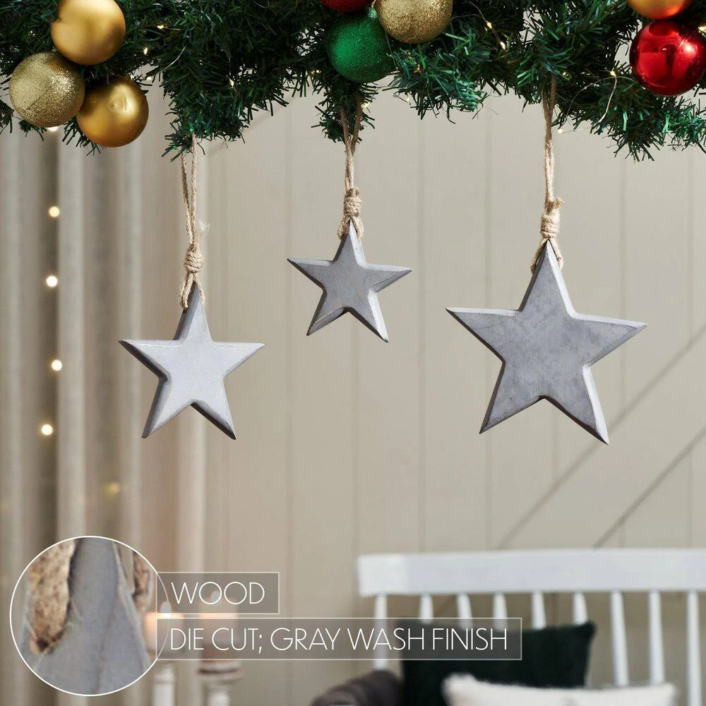 6 In. Distress Gray Wooden Star Christmas Ornament (Set Of 3) 6 6 In. Distress Gray Wooden Star Christmas Ornament (Set Of 3) - Image 4