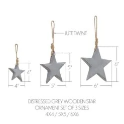 6 In. Distress Gray Wooden Star Christmas Ornament (Set Of 3) 8 6 In. Distress Gray Wooden Star Christmas Ornament (Set Of 3) -Christmas Decor Shop vhc brands christmas ornament sets 89975 4f 1000