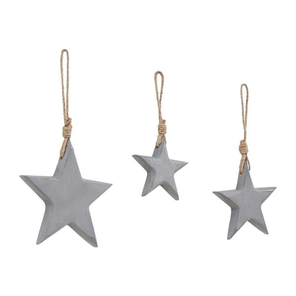 6 In. Distress Gray Wooden Star Christmas Ornament (Set Of 3) 3 6 In. Distress Gray Wooden Star Christmas Ornament (Set Of 3)
