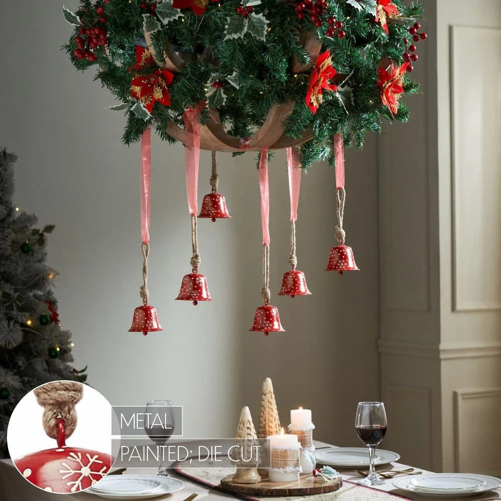 3.2 In. Falling Snow Red Bell Metal Christmas Ornament (Set Of 6) 6 3.2 In. Falling Snow Red Bell Metal Christmas Ornament (Set Of 6) - Image 4