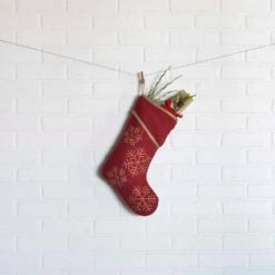 15 In. Cotton/Nylon Revelry Brick Red Traditional Christmas Decor Stocking -Christmas Decor Shop vhc brands christmas stockings 31990 31 1000