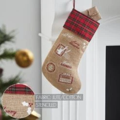 20 In. Tan Bright Red Country Black Air Mail Christmas Stocking -Christmas Decor Shop vhc brands christmas stockings 85421 44 1000