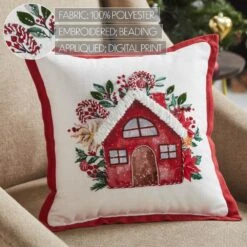 12 In. X 12 In. Candy Cane Cottage Christmas Throw Pillow -Christmas Decor Shop vhc brands christmas textiles 85503 44 1000