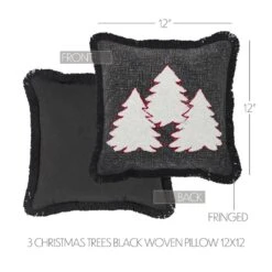12 In. X 12 In. Soft Black, Light Creme, Candy Cane Red 3-Trees Woven Decorative Christmas Throw Pillow -Christmas Decor Shop vhc brands christmas textiles 85506 1f 1000