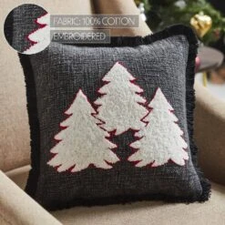 12 In. X 12 In. Soft Black, Light Creme, Candy Cane Red 3-Trees Woven Decorative Christmas Throw Pillow -Christmas Decor Shop vhc brands christmas textiles 85506 44 1000