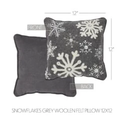 12 In. X 12 In. Grey Snowflakes Woolen Felt Christmas Winter Throw Pillow -Christmas Decor Shop vhc brands christmas textiles 85507 1f 1000