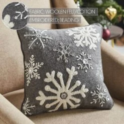 12 In. X 12 In. Grey Snowflakes Woolen Felt Christmas Winter Throw Pillow -Christmas Decor Shop vhc brands christmas textiles 85507 44 1000