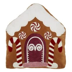 18x18 Gingerbread House Embroidered Velvet Pillow