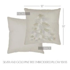 18x18 Silver And Gold Pine Tree Embroidered Pillow -Christmas Decor Shop vhc brands christmas textiles 89891 4f 1000