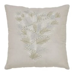 18x18 Silver And Gold Pine Tree Embroidered Pillow