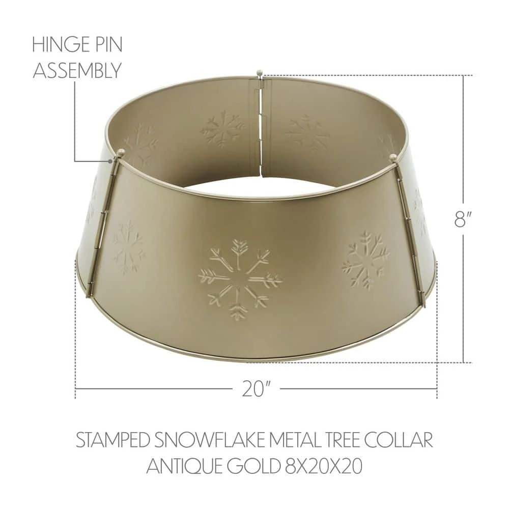 Stamped Snowflake 20 In. D Metal Antique Gold Tree Collar 5 Stamped Snowflake 20 In. D Metal Antique Gold Tree Collar - Image 3
