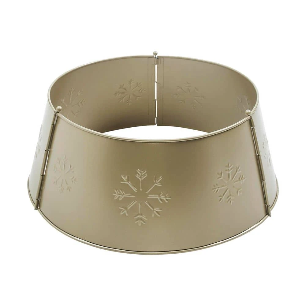 Stamped Snowflake 20 In. D Metal Antique Gold Tree Collar 3 Stamped Snowflake 20 In. D Metal Antique Gold Tree Collar