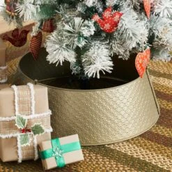 Lattice 24 In. D Antique Gold Metal Tree Collar -Christmas Decor Shop vhc brands christmas tree collars 90061 c3 1000