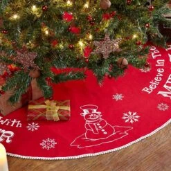 48 In. Cotton Winter Wonderment Bright Red Traditional Christmas Decor Tree Skirt -Christmas Decor Shop vhc brands christmas tree skirts 21519 44 1000