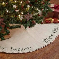 48 In. Cotton Tidings Light Khaki Tan Traditional Christmas Decor Tree Skirt -Christmas Decor Shop vhc brands christmas tree skirts 21536 31 1000