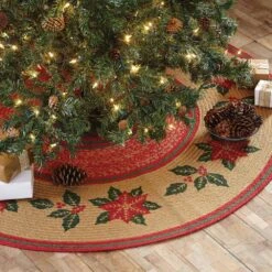50 In. Poinsettia Natural Tan Holiday Christmas Decor Jute Tree Skirt -Christmas Decor Shop vhc brands christmas tree skirts 26657 31 1000
