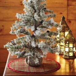 21 In. Cotton Cherry Red Rustic Christmas Decor Mini Tree Skirt -Christmas Decor Shop vhc brands christmas tree skirts 28772 44 1000