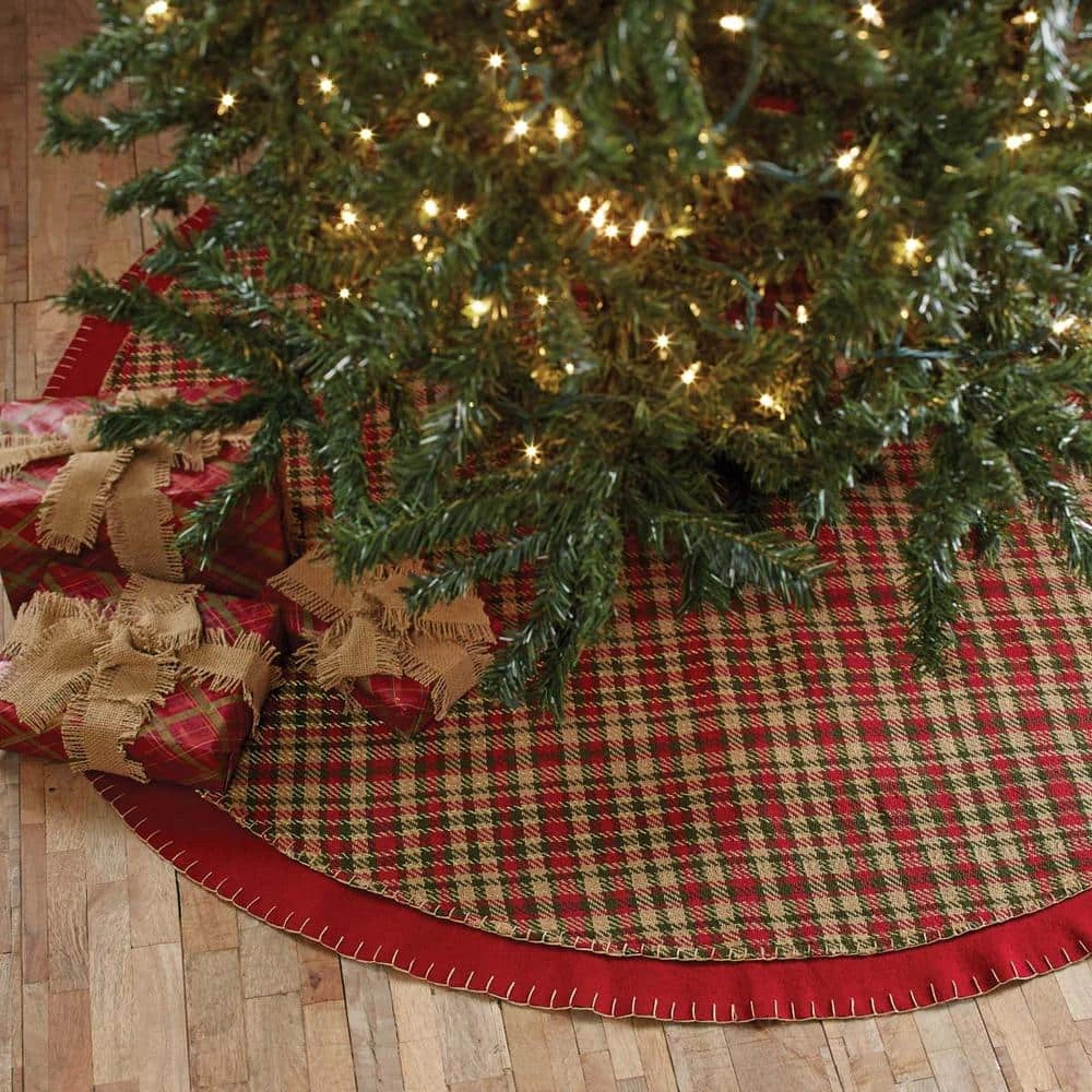 48 In. Claren Cherry Red Rustic Christmas Decor Tree Skirt 6 48 In. Claren Cherry Red Rustic Christmas Decor Tree Skirt - Image 4