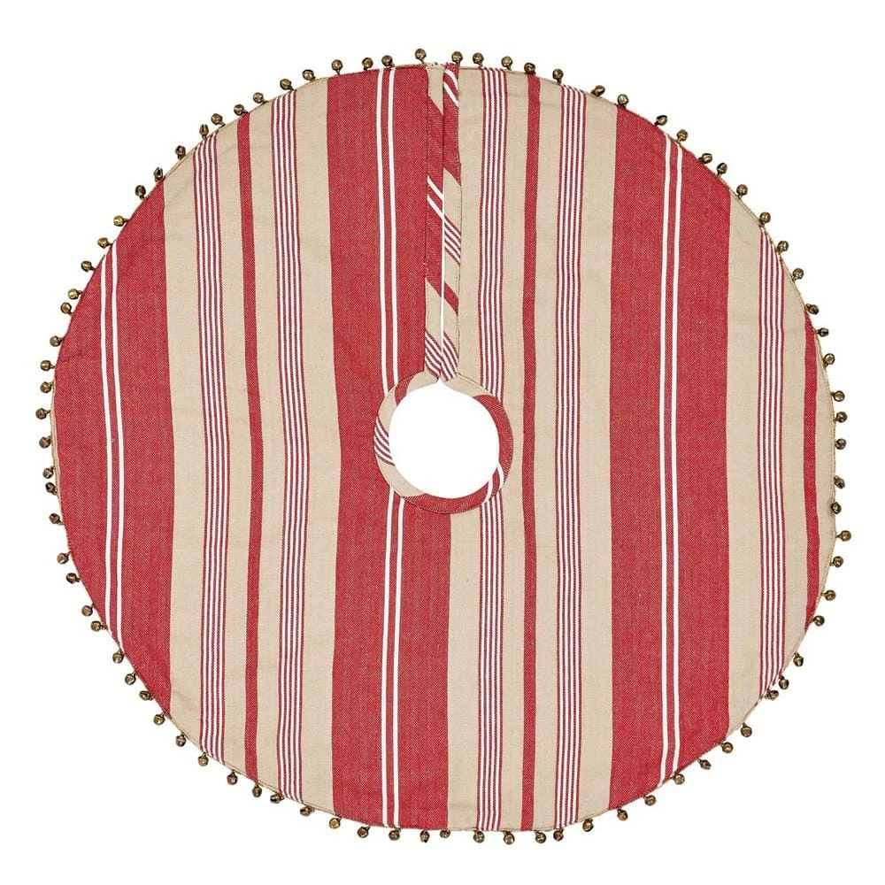 21 In. Vintage Stripe Candy Apple Red Farmhouse Christmas Decor Mini Tree Skirt 3 21 In. Vintage Stripe Candy Apple Red Farmhouse Christmas Decor Mini Tree Skirt