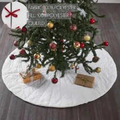 48 In. White Velvet Quilted Christmas Tree Skirt With Red Bow Ties -Christmas Decor Shop vhc brands christmas tree skirts 89903 1f 1000