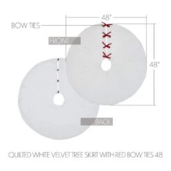 48 In. White Velvet Quilted Christmas Tree Skirt With Red Bow Ties -Christmas Decor Shop vhc brands christmas tree skirts 89903 4f 1000
