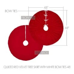 48 In. Red Velvet Quilted Christmas Tree Skirt With White Bow Ties -Christmas Decor Shop vhc brands christmas tree skirts 89904 4f 1000
