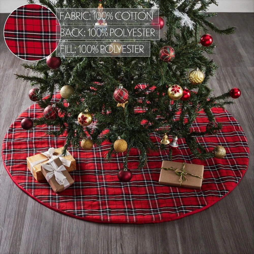 48 In. Red Tartan Plaid Polyester Christmas Tree Skirt 6 48 In. Red Tartan Plaid Polyester Christmas Tree Skirt - Image 4