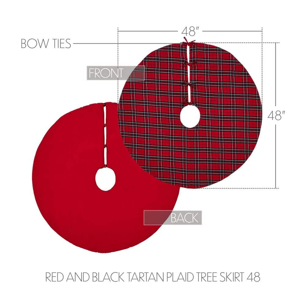 48 In. Red Tartan Plaid Polyester Christmas Tree Skirt 5 48 In. Red Tartan Plaid Polyester Christmas Tree Skirt - Image 3