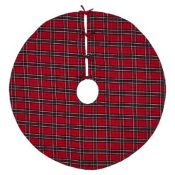 48 In. Red Tartan Plaid Polyester Christmas Tree Skirt