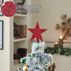 6.75 Inch Barn Red Christmas Tree Topper-Punched Metal Star Design -Christmas Decor Shop vhc brands christmas tree toppers 90053 1f 1000