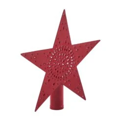 6.75 Inch Barn Red Christmas Tree Topper-Punched Metal Star Design
