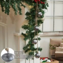 23. 5x2 In. Tarnished Metal Decorative Christmas Ornament Bells On Jute Hanging Rope -Christmas Decor Shop vhc brands single christmas ornaments 90131 1f 1000