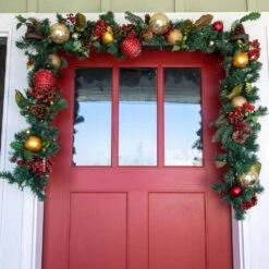 9 Ft. Pre-Lit LED Scarlet Hydrangea Garland -Christmas Decor Shop village lighting company christmas garland v 11091 76 1000