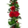 9 Ft. Pre-Lit LED Red Peonies And Berry Garland -Christmas Decor Shop village lighting company christmas garland v 20705 64 1000