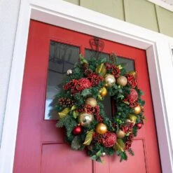 30 In. Artificial Pre-Lit LED Scarlet Hydrangea Wreath -Christmas Decor Shop village lighting company christmas wreaths v 11090 1f 1000