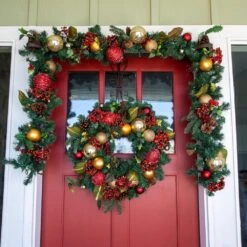 30 In. Artificial Pre-Lit LED Scarlet Hydrangea Wreath -Christmas Decor Shop village lighting company christmas wreaths v 11090 44 1000