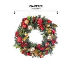 30 In. Artificial Pre-Lit LED Scarlet Hydrangea Wreath -Christmas Decor Shop village lighting company christmas wreaths v 11090 76 1000