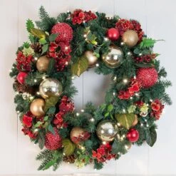 30 In. Artificial Pre-Lit LED Scarlet Hydrangea Wreath -Christmas Decor Shop village lighting company christmas wreaths v 11090 c3 1000